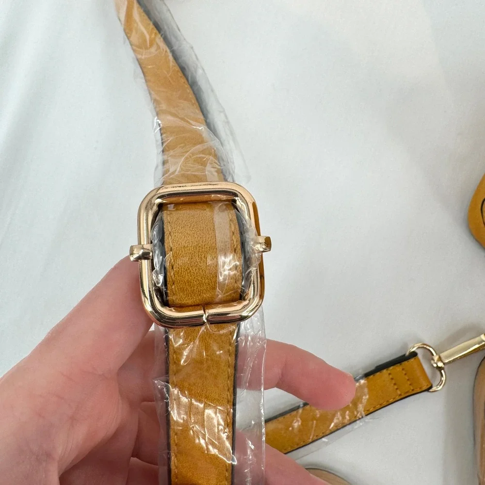 Mustard Yellow Faux Leather Convertible Backpack Crossbody HandBag Gold Hardware